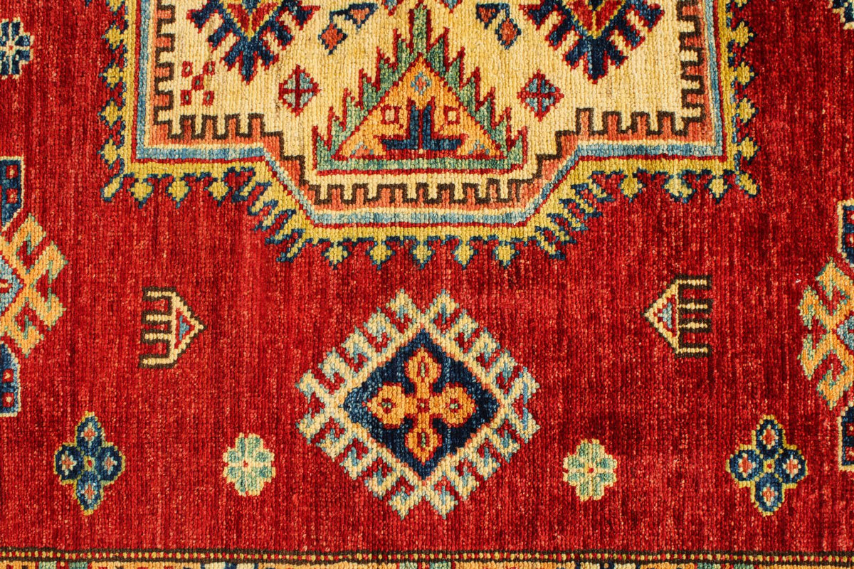 6x9 Red and Ivory Kazak Tribal Rug