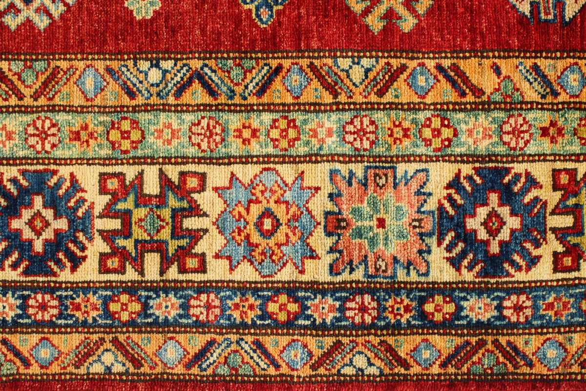 6x9 Red and Ivory Kazak Tribal Rug