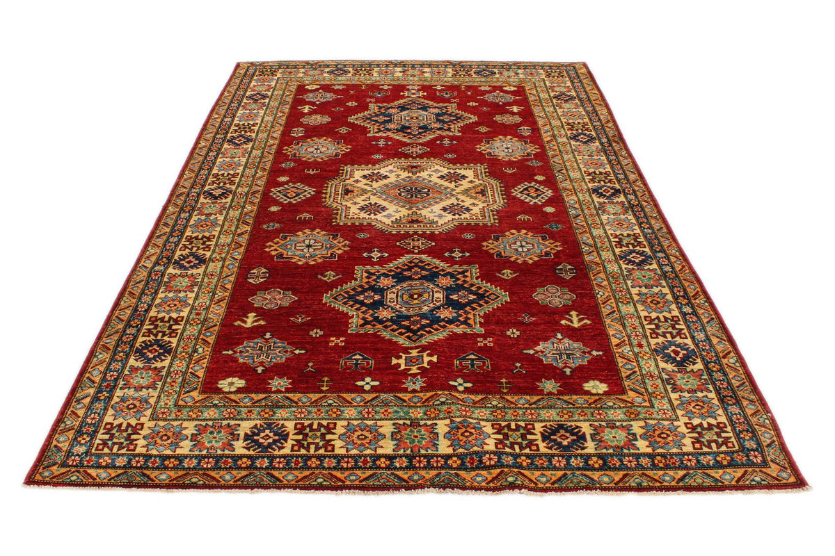 6x9 Red and Ivory Kazak Tribal Rug