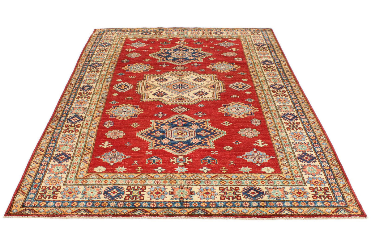 6x9 Red and Ivory Kazak Tribal Rug