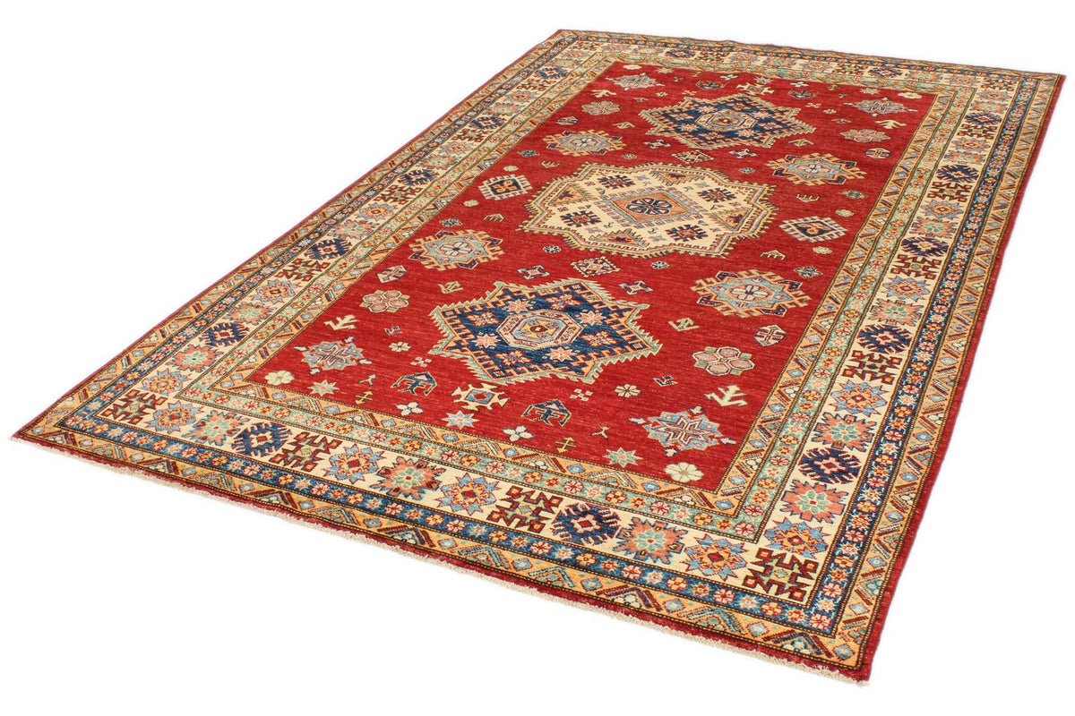 6x9 Red and Ivory Kazak Tribal Rug