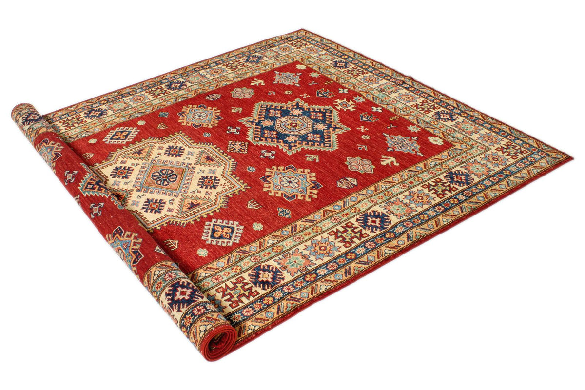 6x9 Red and Ivory Kazak Tribal Rug