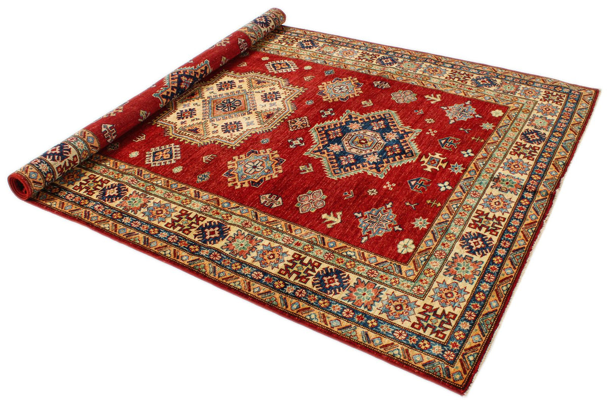 6x9 Red and Ivory Kazak Tribal Rug