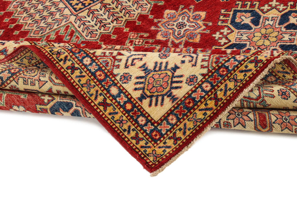 6x8 Red and Ivory Kazak Tribal Rug