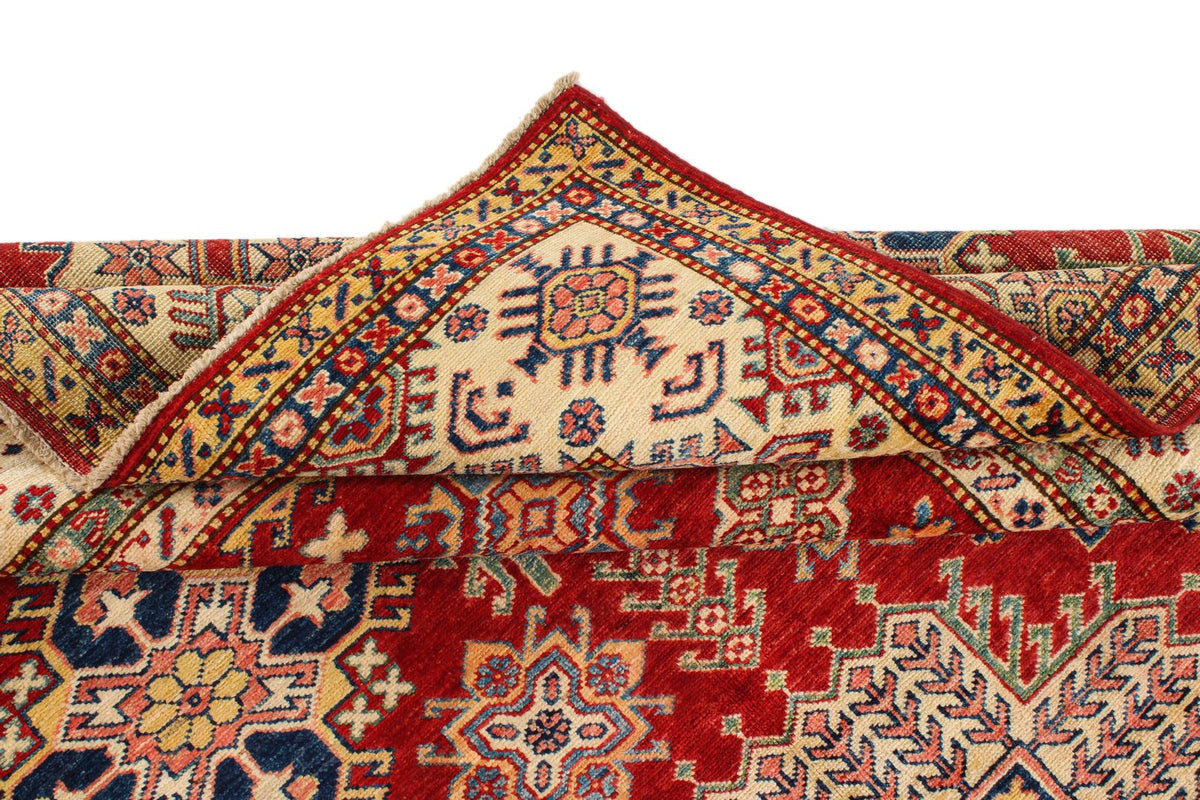 6x8 Red and Ivory Kazak Tribal Rug