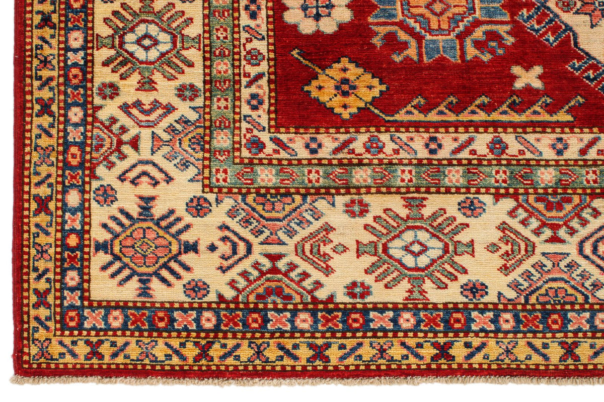 6x8 Red and Ivory Kazak Tribal Rug