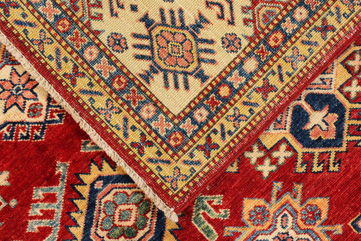 6x8 Red and Ivory Kazak Tribal Rug