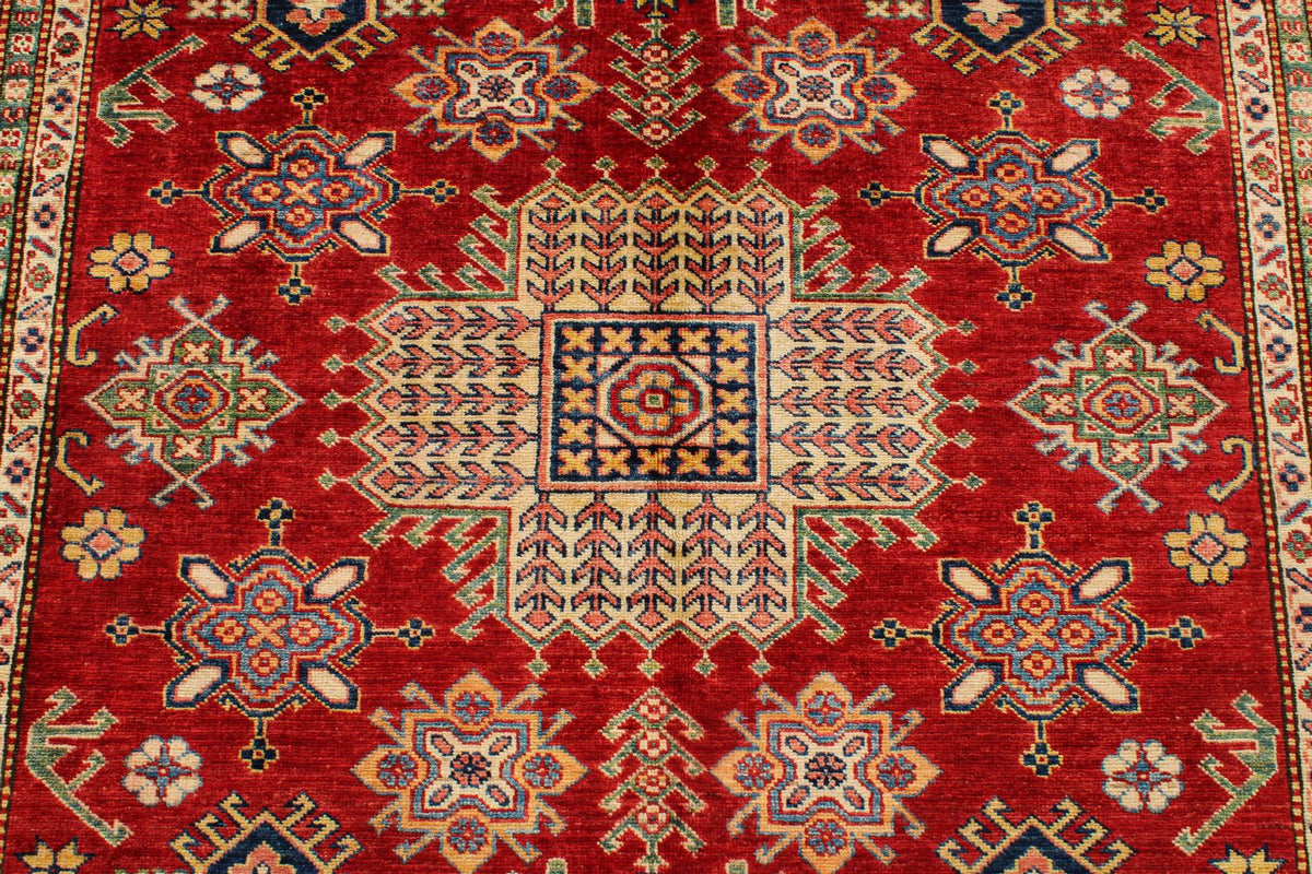 6x8 Red and Ivory Kazak Tribal Rug