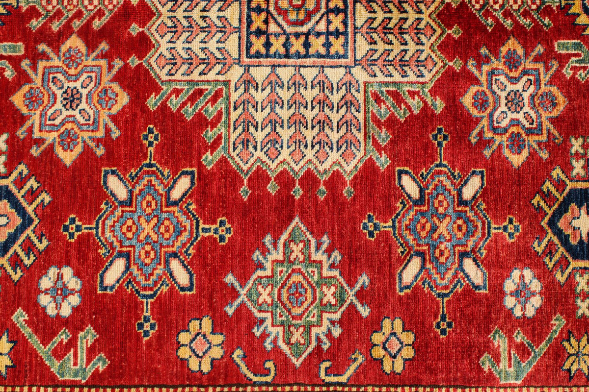 6x8 Red and Ivory Kazak Tribal Rug
