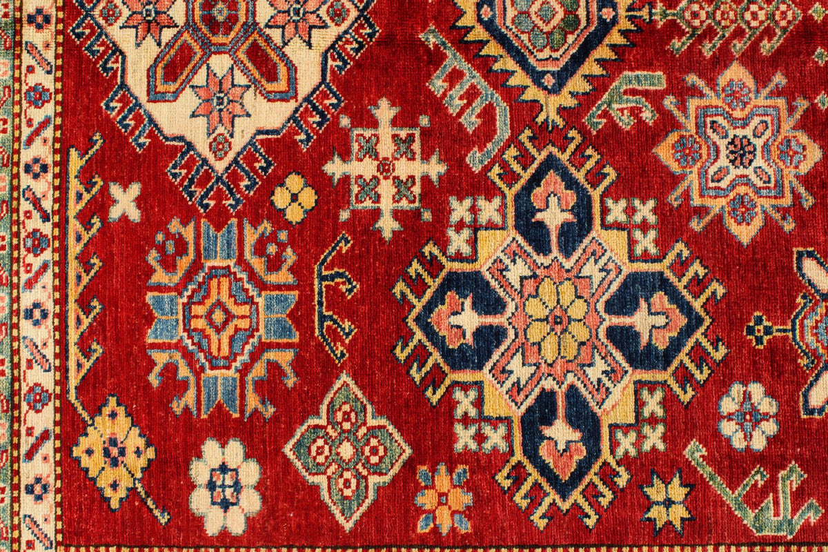 6x8 Red and Ivory Kazak Tribal Rug