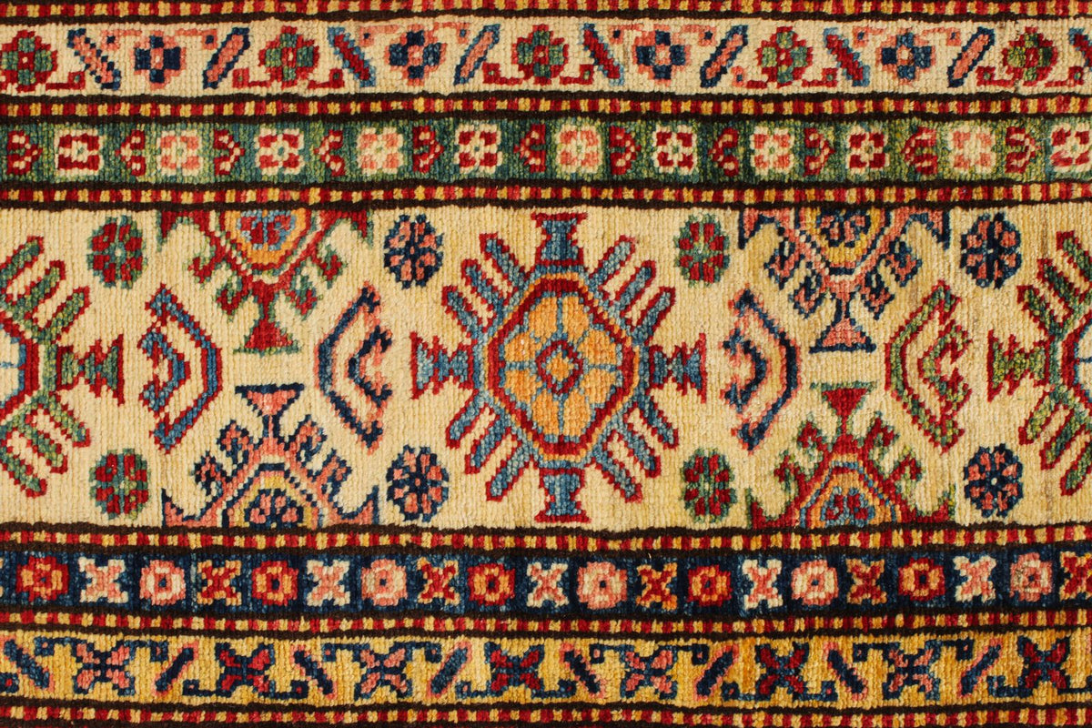 6x8 Red and Ivory Kazak Tribal Rug