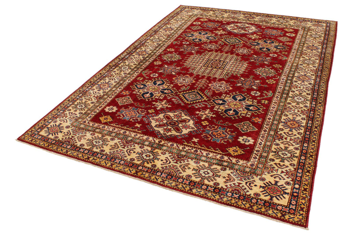 6x8 Red and Ivory Kazak Tribal Rug