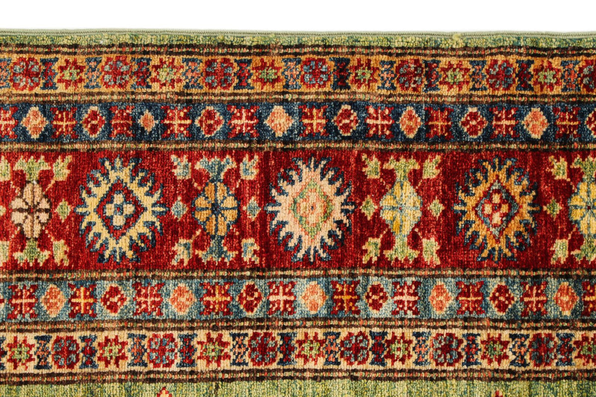 5x6 Green and Red Kazak Tribal Rug