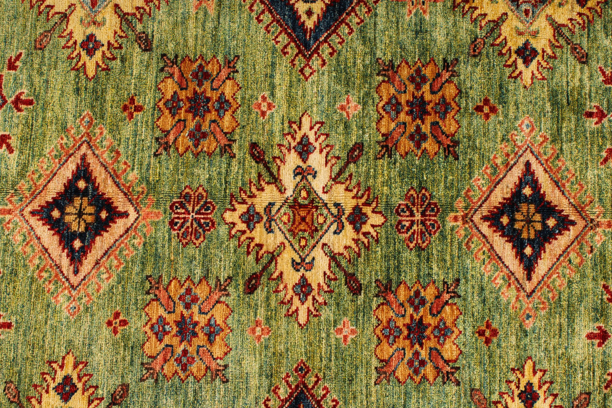5x6 Green and Red Kazak Tribal Rug
