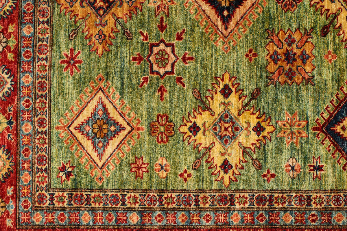 5x6 Green and Red Kazak Tribal Rug