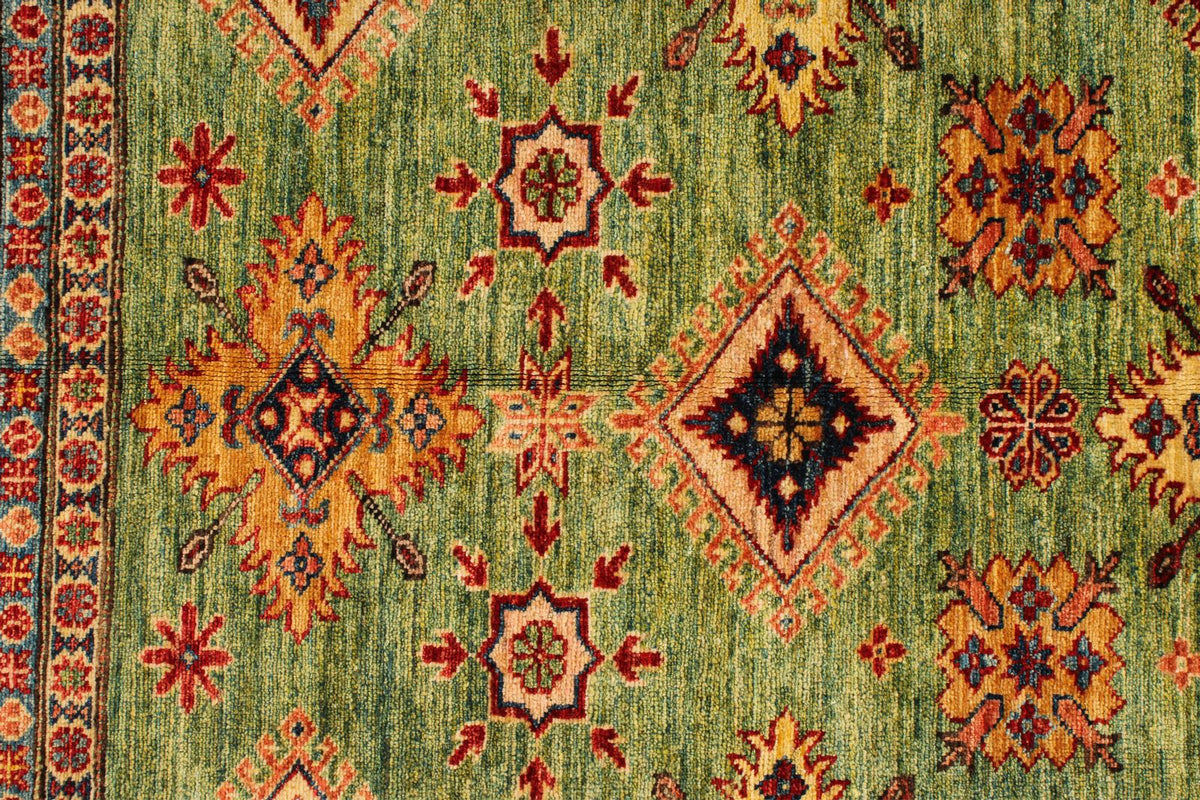 5x6 Green and Red Kazak Tribal Rug