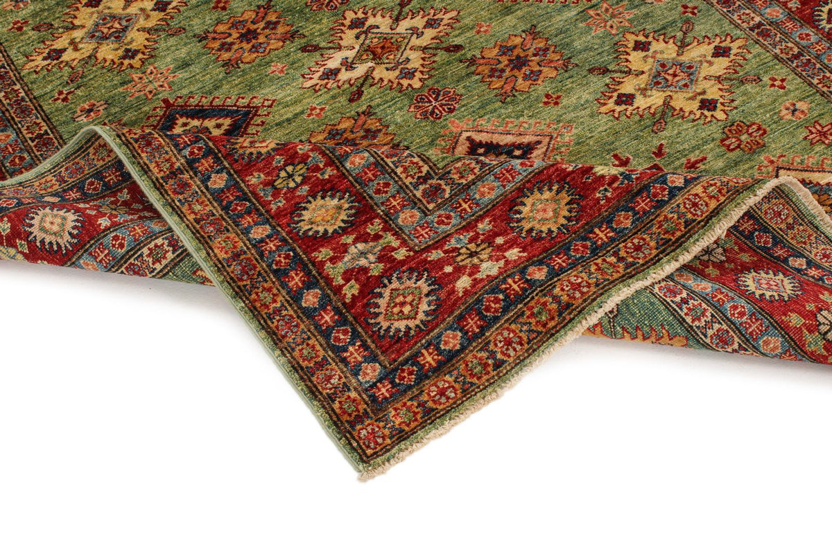 5x6 Green and Red Kazak Tribal Rug