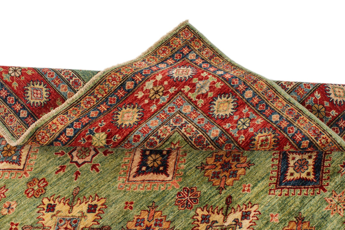 5x6 Green and Red Kazak Tribal Rug