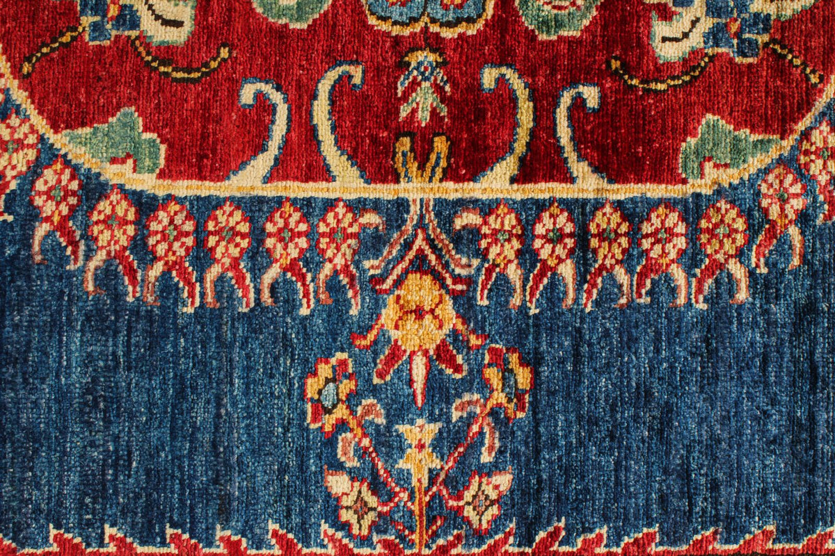 5x8 Navy and Red Kazak Tribal Rug