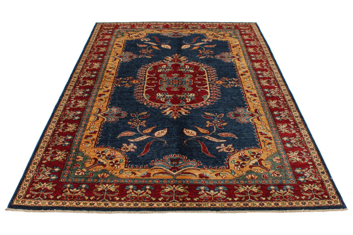 5x8 Navy and Red Kazak Tribal Rug
