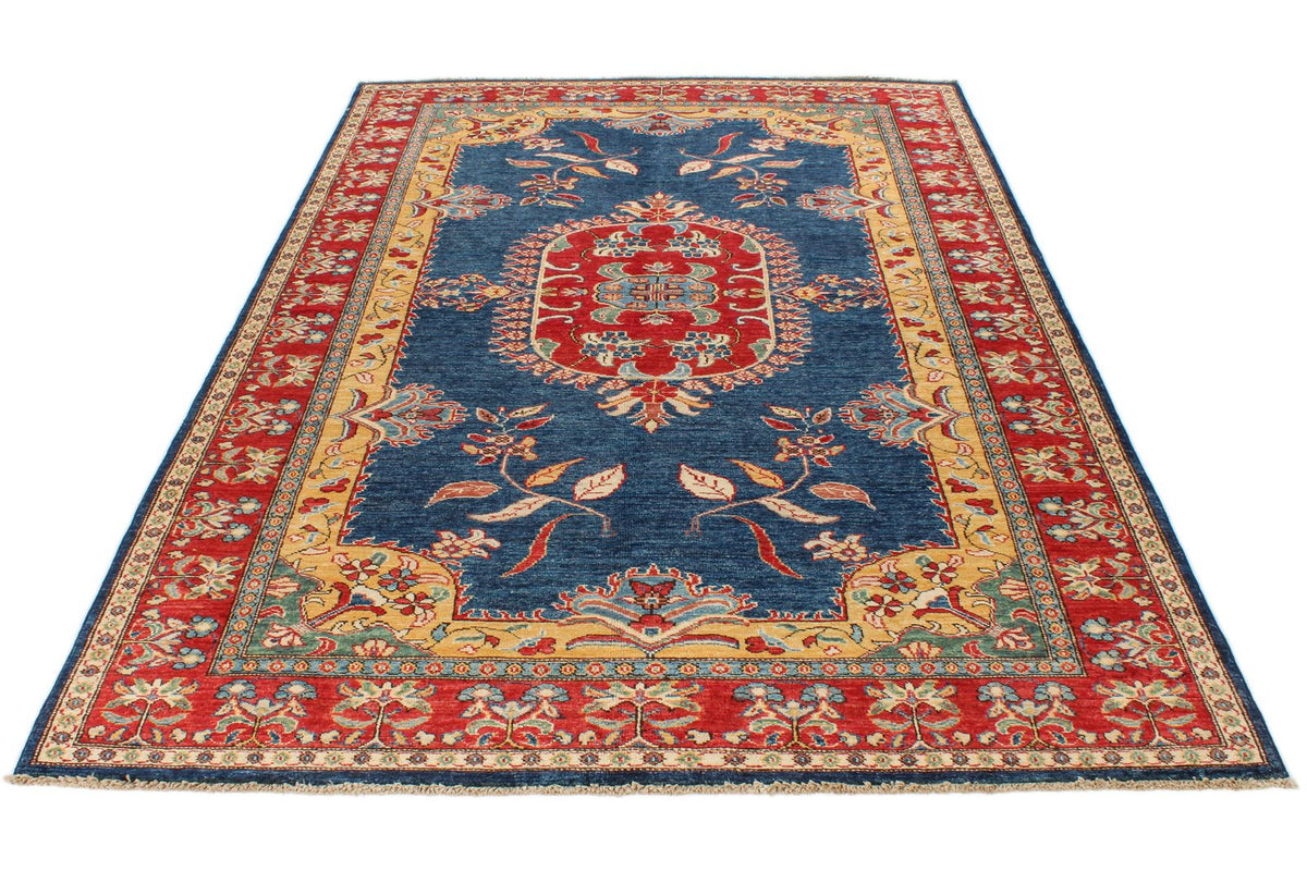 5x8 Navy and Red Kazak Tribal Rug