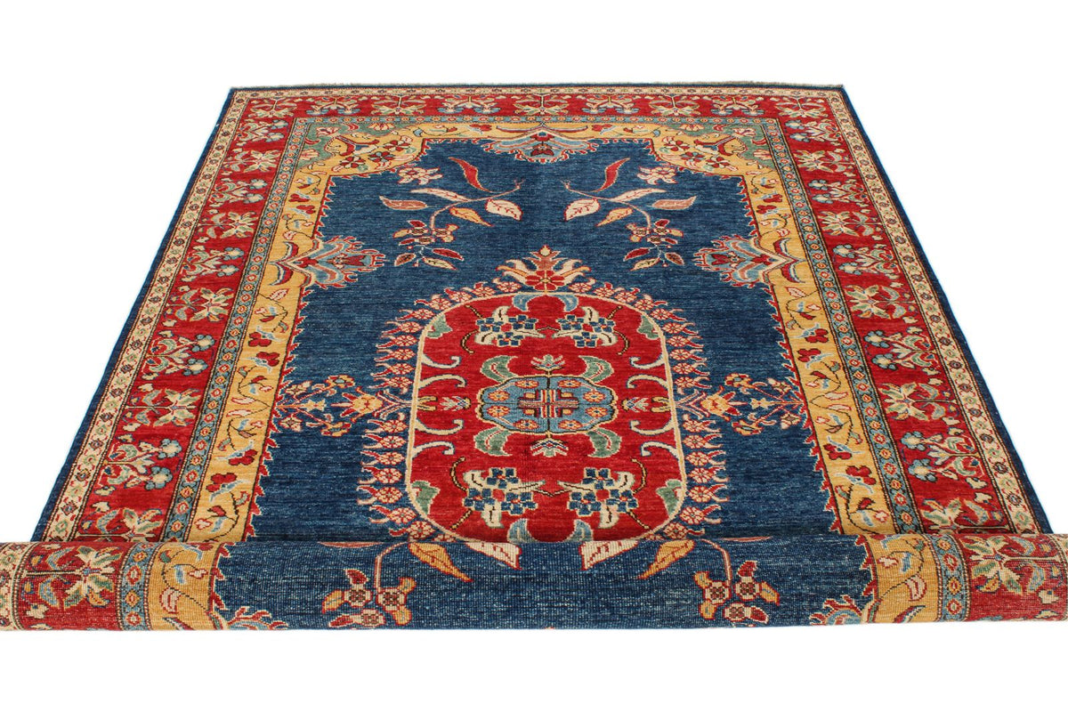 5x8 Navy and Red Kazak Tribal Rug