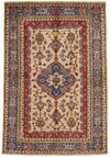 5x8 Ivory and Blue Kazak Tribal Rug