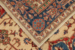 5x8 Ivory and Blue Kazak Tribal Rug