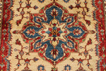 5x8 Ivory and Blue Kazak Tribal Rug