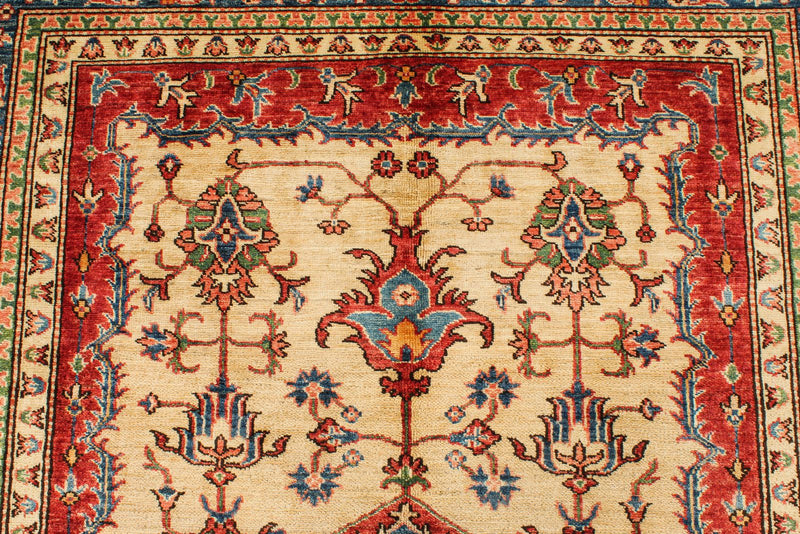 5x8 Ivory and Blue Kazak Tribal Rug