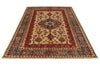 5x8 Ivory and Blue Kazak Tribal Rug