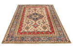 5x8 Ivory and Blue Kazak Tribal Rug