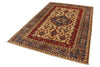 5x8 Ivory and Blue Kazak Tribal Rug