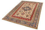 5x8 Ivory and Blue Kazak Tribal Rug