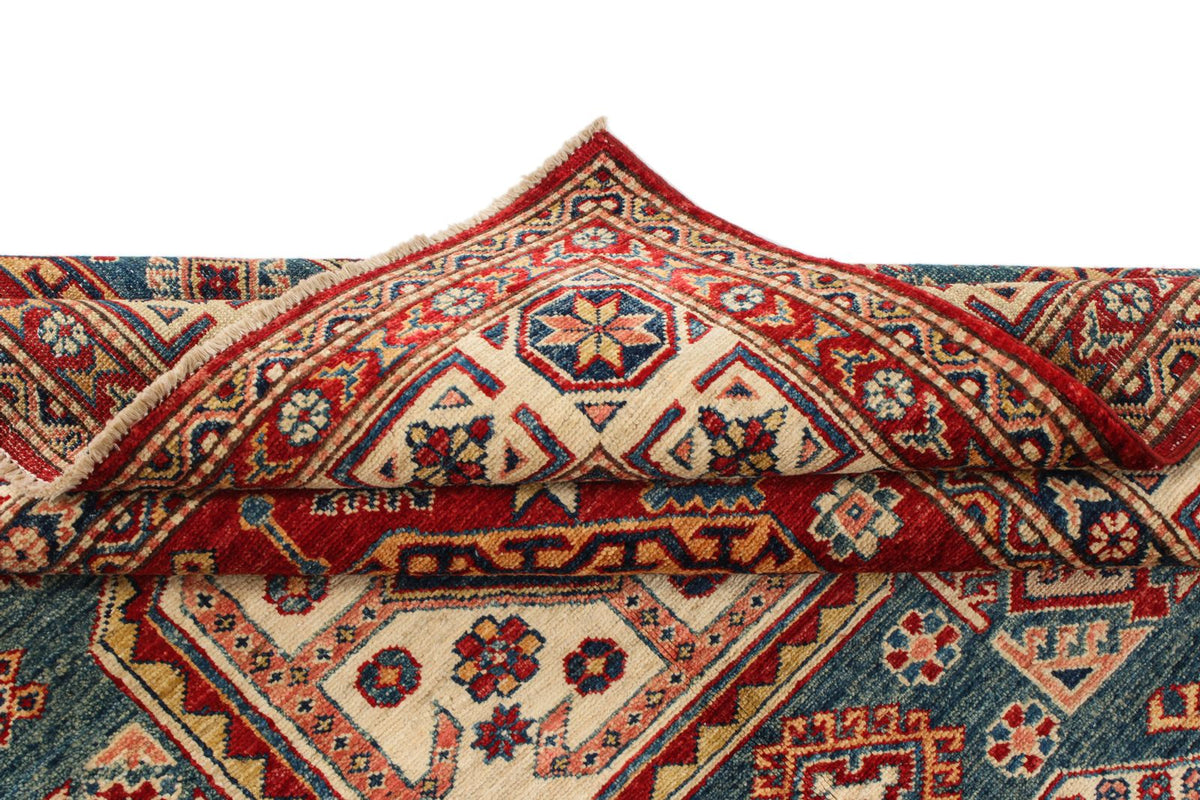 5x8 Green and Ivory Kazak Tribal Rug