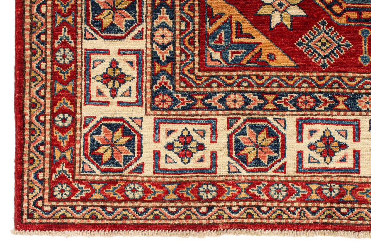 5x8 Green and Ivory Kazak Tribal Rug