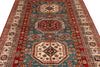 5x8 Green and Ivory Kazak Tribal Rug