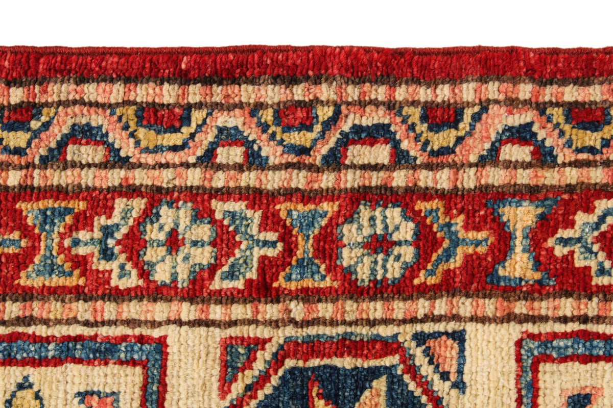 5x8 Green and Ivory Kazak Tribal Rug