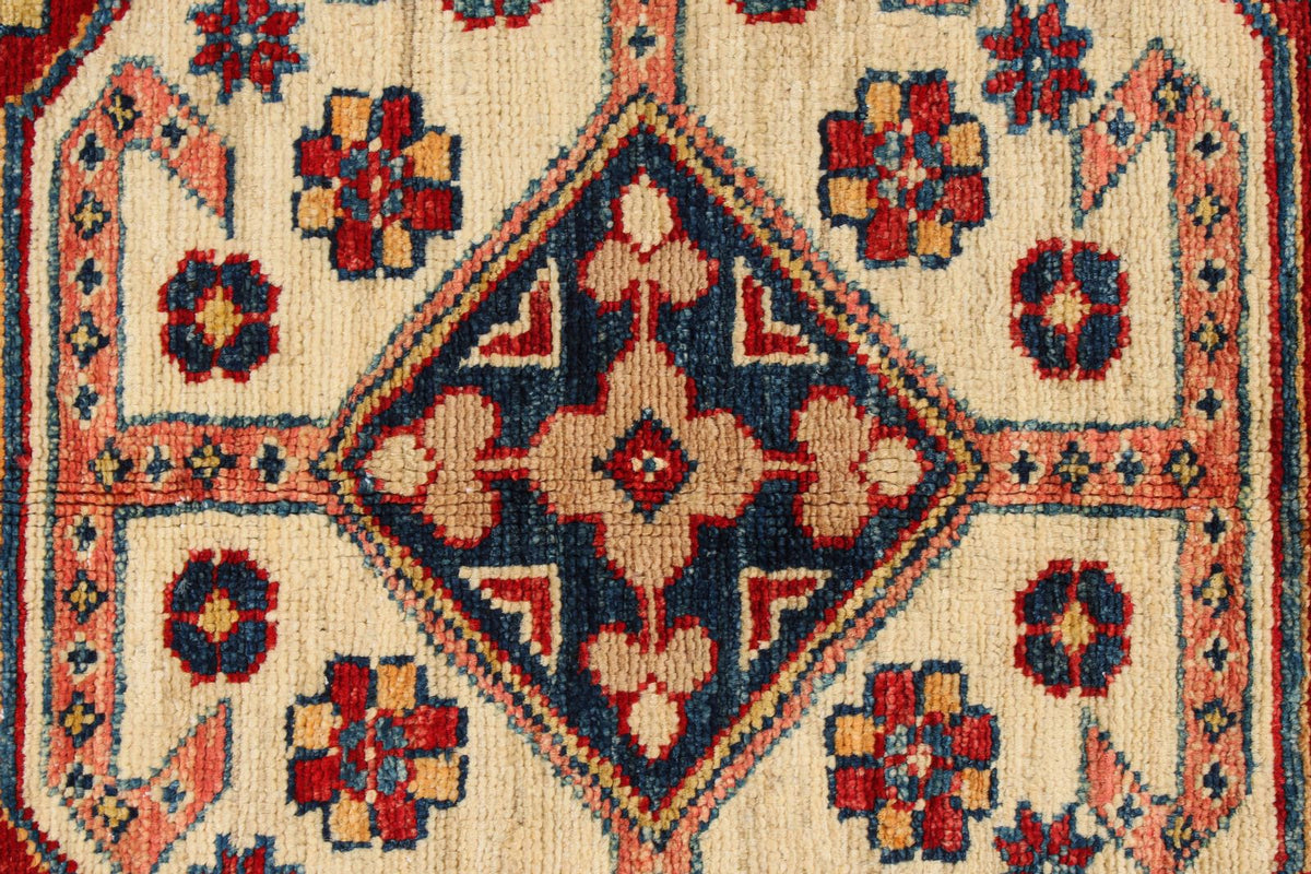 5x8 Green and Ivory Kazak Tribal Rug