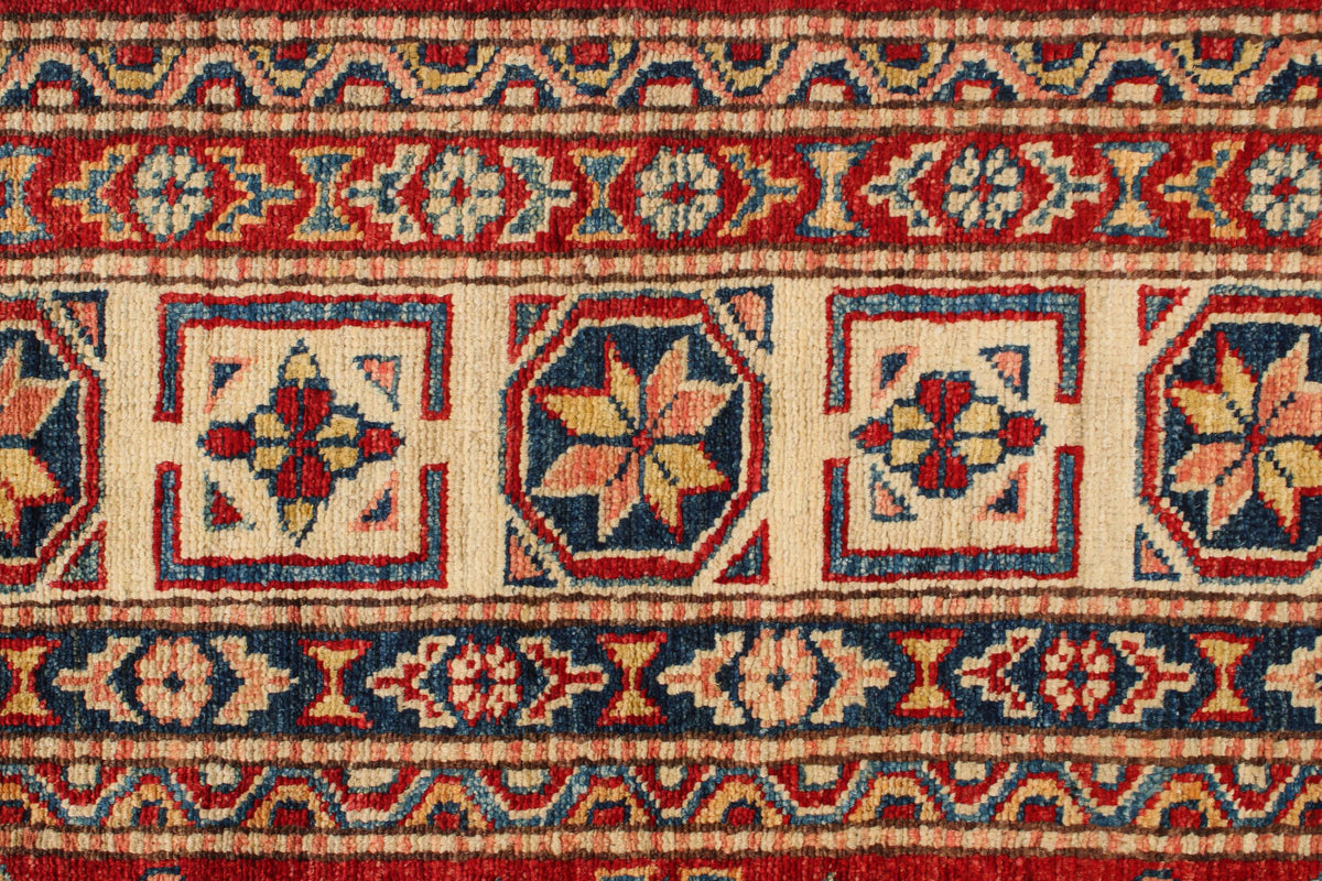 5x8 Green and Ivory Kazak Tribal Rug