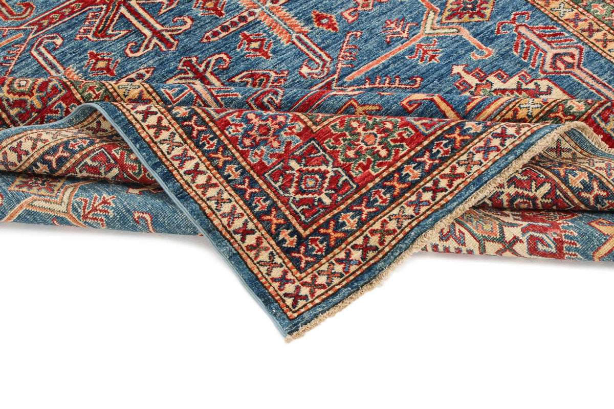 5x8 Blue and Red Kazak Tribal Rug