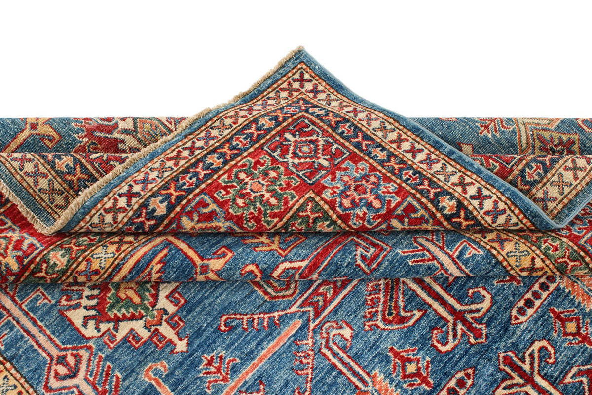 5x8 Blue and Red Kazak Tribal Rug