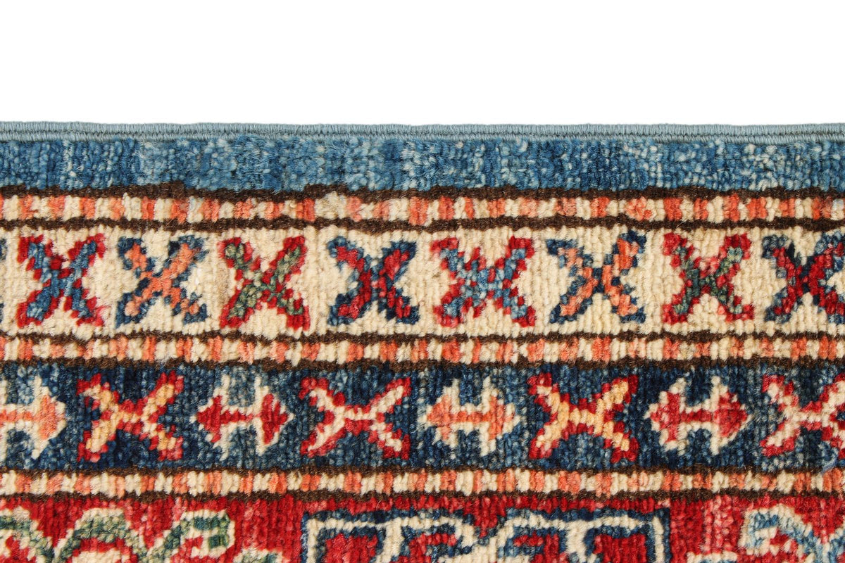5x8 Blue and Red Kazak Tribal Rug