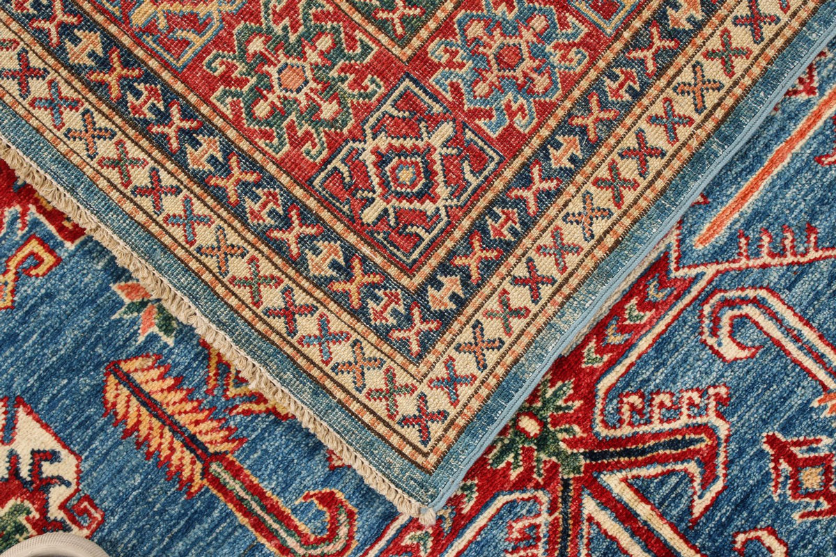 5x8 Blue and Red Kazak Tribal Rug