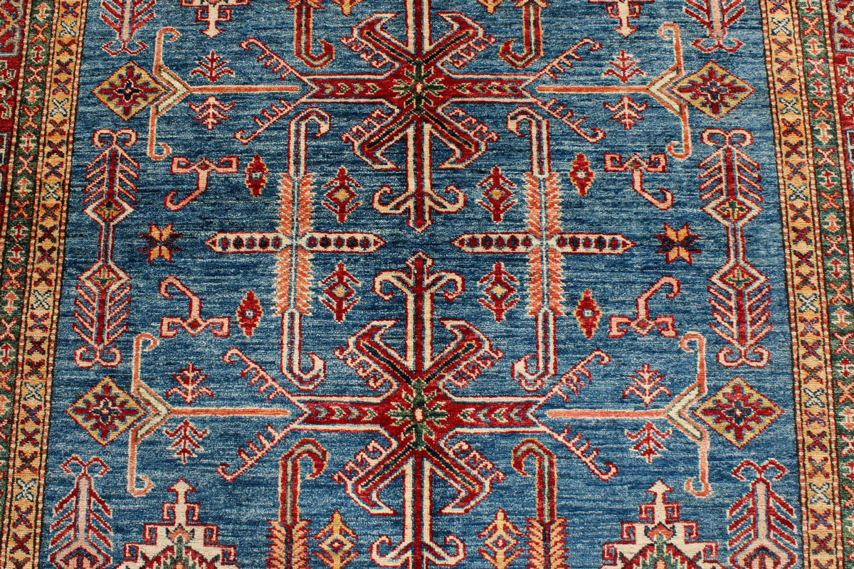 5x8 Blue and Red Kazak Tribal Rug