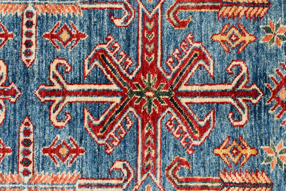 5x8 Blue and Red Kazak Tribal Rug