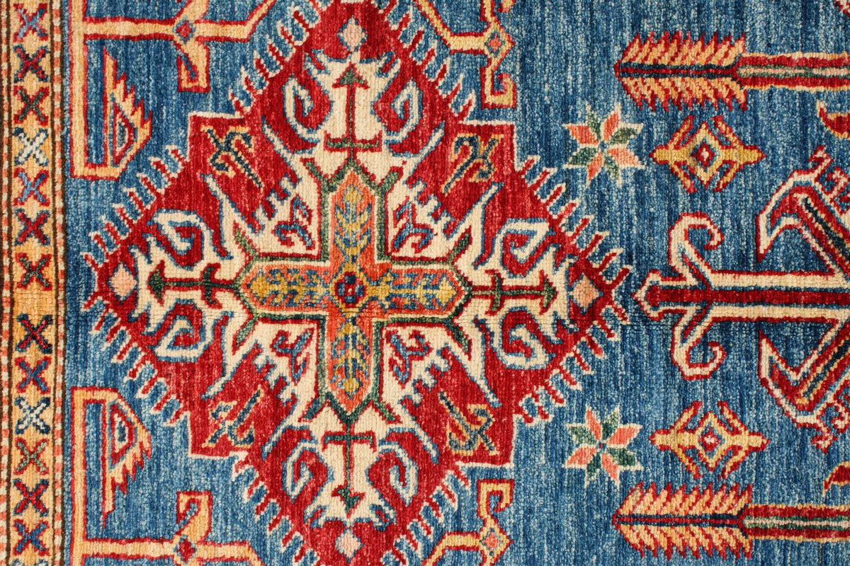 5x8 Blue and Red Kazak Tribal Rug