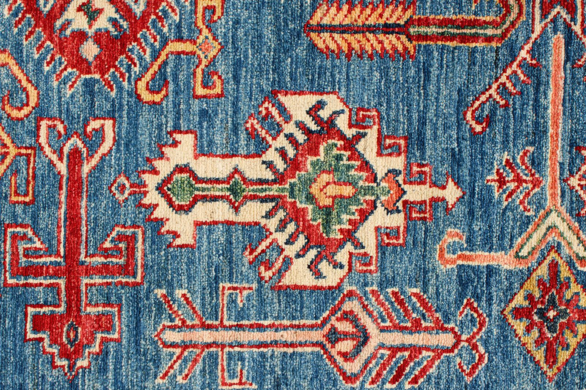 5x8 Blue and Red Kazak Tribal Rug