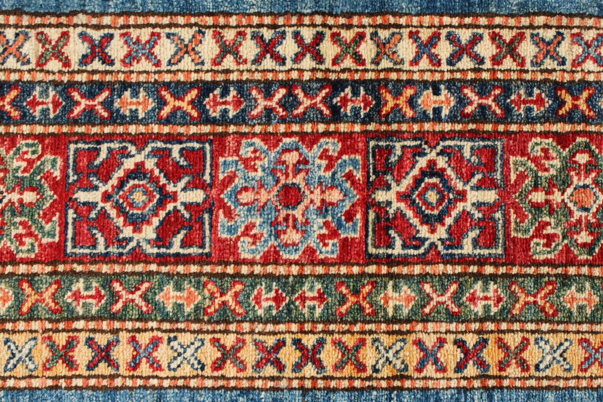 5x8 Blue and Red Kazak Tribal Rug