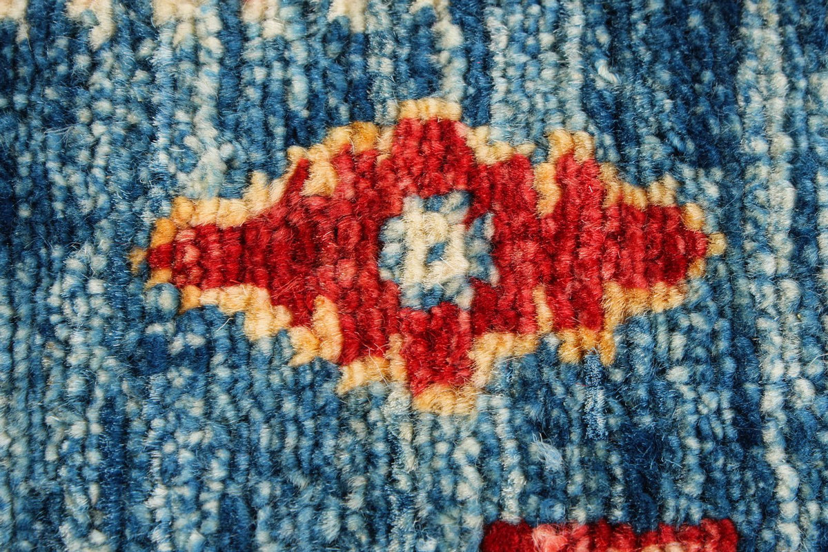 5x8 Blue and Red Kazak Tribal Rug